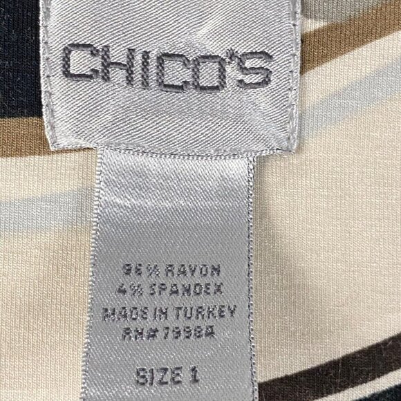 Chicos Top Womens 1 US M Neutral Geometric V Neck Blouse 3/4 Sleeves Stretch - Picture 4 of 8